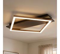 Plafonnier design lampe bois gris clair LED noir carré lampe de salon