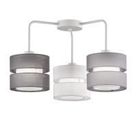 Plafonnier Lampe de plafond 3 flammes Abat-jour tissu Chambre à coucher, métal tissu gris blanc, 10,5W 1055lm blanc chaud, LxlxH 56x56x35 cm
