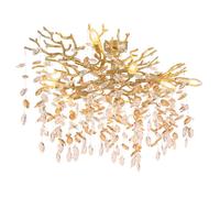 Plafonnier, lampe de plafond, applique murale, doré, cristaux de verre, ambre, L 85 cm