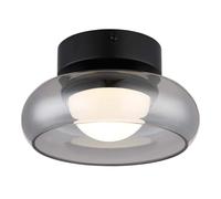 Plafonnier, lampe de plafond, applique murale, métal, verre, ampoule fumée, LED, diamètre 20 cm