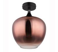 Plafonnier Lampe de plafond Lampe de salon Lampe de table à manger abat-jour en verre cuivré, métal noir, douille 1x E27, DxH 24x31,5 cm