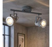 Spot de plafond plafonnier de salon gris avec spots orientables, métal gris pierre, 2x GU10, LxH 26 x 18,5 cm