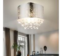 Plafonnier Lampe De Plafond Lustre Métal Nickel Mat Textile Argent Feuille