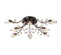 Plafonnier, lampe de plafond, métal, noir mat, cristaux acryliques transparents, diamètre 76 cm