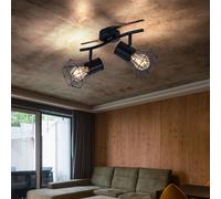 Lampe de plafond 2 flammes plafonnier cage spot de plafond lampe de salon, métal noir, 2x E27, LxLxH 34x13x19 cm