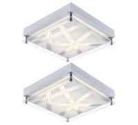 Plafonnier Lampe de plafond modèle éclairage salon argenté en design carré, métal acrylique, 1x LED 1x 12 watt 1200 lm blanc neutre, LxLxH 25x25x7,5 cm, 2er Set