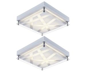 Plafonnier Lampe de plafond modèle éclairage salon argenté en design carré, métal acrylique, 1x LED 1x 12 watt 1200 lm blanc neutre, LxLxH 25x25x7,5 cm, 2er Set