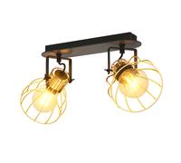 Plafonnier Lampe de plafond spot salle à manger tressée cage bois, réglable, noir laiton, 2x E27 douille, LxlxH 48x28x26 cm