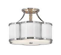 Plafonnier Lampe De Salle À Manger 2 Flammes Argent Verre Blanc D 36,2 Cm