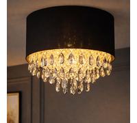 Plafonnier noir or Lampe de plafond cristal Lampe de table à manger Lampe de salon, cristaux de verre plastique métal textile, 1x E27, DxH 40 x 33 cm