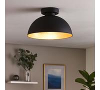 Lampe de plafond noir or Plafonnier rond Lampe de salon rétro, métal, noir, 1x LED 7W 806Lm blanc chaud, DxH 31x19 cm