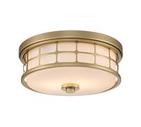 Plafonnier Lampe De Salle De Bain IP44 Acier Laiton Verre Opale 2x E27