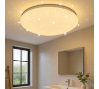 Plafonnier LED effet étoilé Salle de bain Plafonnier IP44 Salle de bain dimmable par commutation CCT, métal blanc, 12W 1200Lm blanc chaud-neutre, DxH 28x6,5 cm