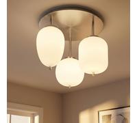 Lampe de plafond Lampe de salon Lampe de chambre à coucher, 3 flammes, métal nickel mat verre opalin, E14 douilles, DxH 46x36cm