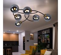 Plafonnier Lampe De Salon 6 Flammes Boule En Verre Fumé Laiton 52Cm