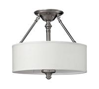 Plafonnier Lampe de Salon Acier Toile Verre Nickel D 40,6 CM 3 à Flammes