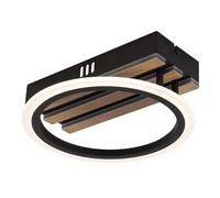 Plafonnier, lampe de salon, aspect bois, noir, LED CCT, L 25 cm