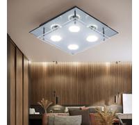 Plafonnier lampe chambre lampe en verre salon, 4 flammes, bord miroir en verre chromé clair, 4x LED 12W 1000Lm 3000K, HxLxW 8x27x27 cm