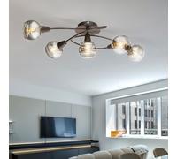 Plafonnier Boule de Verre Lampe Salle à Manger Fumée Bronze 5 à Flammes LED
