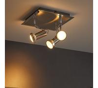 Spot de plafond plafonnier LED orientable Spots plafonnier angulaire chrome argenté 3 flammes à orienter, chrome, acier brossé, 3x 3W 3x 240Lm blanc chaud, LxP 23x23 cm