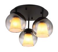 Plafonnier lampe de salon cristaux 3x E27 boule de verre fumé noir