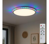 Plafonnier LED RGB avec télécommande Plafonnier CCT dimmable Lampe de salon changement de couleur, blanc, 28W 2800Lm blanc chaud froid, DxH 45x6 cm