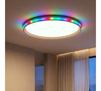 Plafonnier LED RGB avec télécommande Plafonnier CCT dimmable Lampe de salon changement de couleur, blanc, 28W 2800Lm blanc chaud froid, DxH 45x6 cm