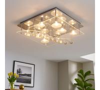 Plafonnier chrome éclairage cristal verre salon lampe carrée Esto 940030-8 AQUILA