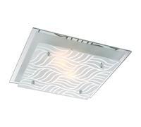 Plafonnier, lampe de salon, lampe de couloir, verre, à motifs, lampe de cuisine carrée, chrome, 2x E27, LxlxH 35,5x35,5x8,5 cm
