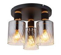 Plafonnier lampe de salon lampe de plafond verre fumé noir bois D 32 cm