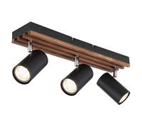 Plafonnier Lampe de salon Lampe de salle à manger Lampe de chambre à coucher, métal bois noir marron, 3 flammes GU10, L 41 cm