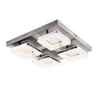 Plafonnier, éclairage de salon, éclairage de salle à manger, éclairage de couloir, 4 flammes, anneau en acier chromé nickel mat, 4x LED 18W 540Lm blanc chaud, LxPxH 39x39x7,5cm