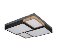 Plafonnier lampe de salon lampe en bois noir plafonnier LED chambre à coucher, métal, MDF, plastique, 50W 3000lm blanc chaud, LxlxH 60x60x9