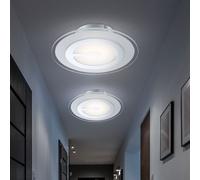 Lampe de plafond Lampe de salon Lampe d'entrée Lampe de chambre à coucher, chrome verre satiné, LED, DxH 23x5,7 cm, 2er Set