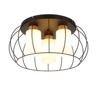 Plafonnier Lampe de salon Métal noir Bois Chêne Verre D 50 cm