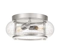 Plafonnier Lampe De Salon Métal Verre Nickel 2 Flammes D 30,5 Cm