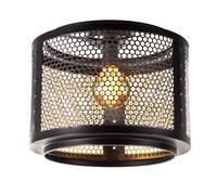 Plafonnier, lampe de salon, noir et or, lampe rétro, lampe de table à manger, abat-jour rond en treillis métallique, 1x douille E27, DxH 40x34 cm