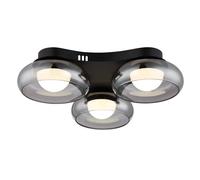 Plafonnier, lampe de salon, noir, LED, verre fumé, diamètre 50 cm