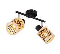 Plafonnier lampe de salon noir mat bambou orientable L 25 cm