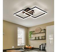 Plafonnier, lampe de salon, noir, plafonnier aspect bois avec éléments mobiles, métal, 1x LED 18 W 1200lm 3000K blanc chaud, LxlxH 53x38x9 cm