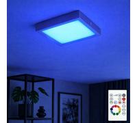 Plafonnier nickel éclairage de salon moderne panneau de plafond dimmable, télécommande LED RVB carrée, LED 6W 480lm 3000K, LxPxH 22,5x22,5x3,5cm