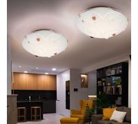 Plafonnier avec abat-jour en verre, 1 lampe, éclairage de salon, opale avec pierres décoratives, lignes en métal chromé, 1x LED 8 watts 640 lm, D 25cm, lot de 2