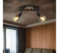 Plafonnier plafonnier spot de plafond salon lumière salle à manger lampe de couloir, métal bois verre marron noir couleur fumée, 2 ampoules E14, H 19,5 cm
