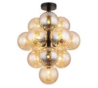 Plafonnier lampe de salon plafonnier boules de verre ambre 9 ampoules D 39,5 cm
