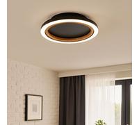 Plafonnier Lampe De Salon Plafonnier LED Alu Métal Noir Aspect Bois Opale