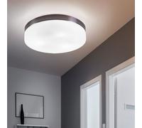 Plafonnier Lampe de salon à 3 lampes plafond verre blanc plafonnier métal, nickel mat rond, 3x LED 4W 320Lm blanc chaud, DxH 30x6,5 cm