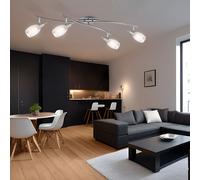 Plafonnier spot lampe de salon lampe de salle à manger lampe de couloir, verre métal nickel mat chrome, 4 lampes E14 spots orientables, L 90 cm