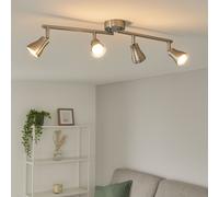 Plafonnier spot 4 lampes Plafonnier argent salon plafonniers, spots LED métal mobile, 4x GU10 4x 3 watts 4x 280 lm, LxlxH 62,5x8x16 cm