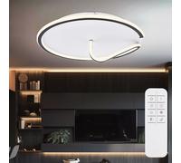 Plafonnier LED de salon, plafonnier rond noir, veilleuse à intensité variable avec télécommande, métal acrylique, CCT, 1x LED 50 watts 2400 lm, DxH 51x15 cm