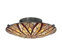Plafonnier Lampe De Salon Tiffany En Verre Bronze 2 Braises D 42,1 Cm